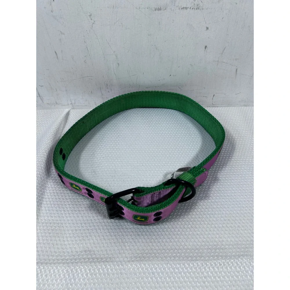 John Deere Dog Collar Large Pink Green Logo Adjustable Pets First Pet Accessory
